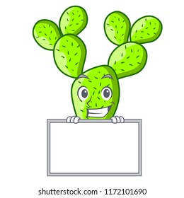 Grinning with board opuntia cactus isolated on character cartoon