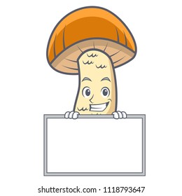 Grinning with board orange cap boletus mushroom character cartoon