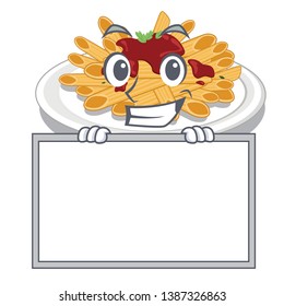 Grinning with board pasta is served on cartoon plates