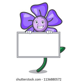 Grinning with board periwinkle flower character cartoon