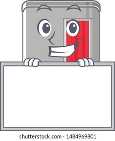 Grinning with board photo booth in the character shape