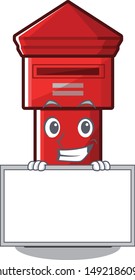 Grinning with board pillar box isolated with the cartoon