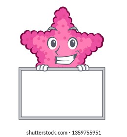 Grinning with board pink starfish isolated with the cartoon