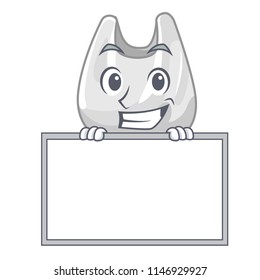 Grinning with board plastic bag character cartoon