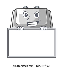 Grinning with board plastic box isolated in the cartoon