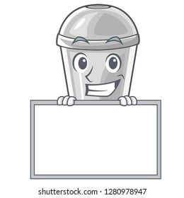 Grinning with board plastic cup in the cartoon form