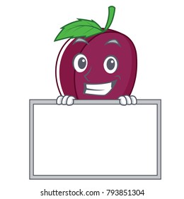 Grinning with board plum character cartoon style