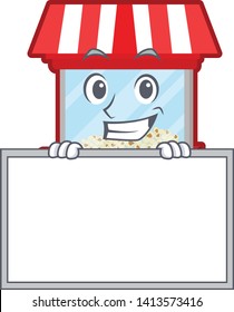 Grinning with board popcorn machine character