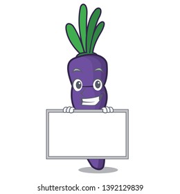 Grinning with board purple carrots isolated with the mascot