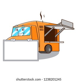 Grinning with board rendering cartoon of food truck shape