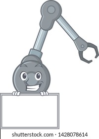 Grinning with board robotic arm machine isolated on character