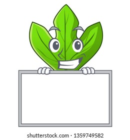 Grinning with board sassafras leaf isolated in the character
