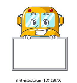 Grinning with board school bus character cartoon