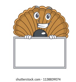 Grinning with board shell with pearl character cartoon