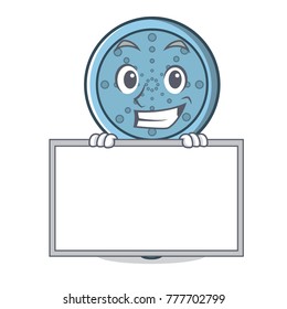 Grinning with board skimmer utensil character cartoon