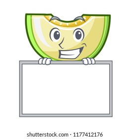 Grinning with board slice of melon isolated on cartoon