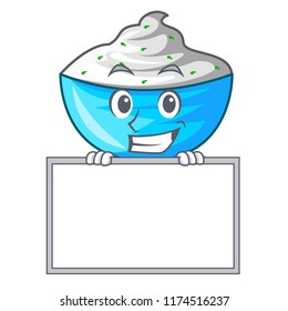 Grinning with board sour cream in a glass bowl cartoon Grinning with board sour cream in a glass bowl cartoon