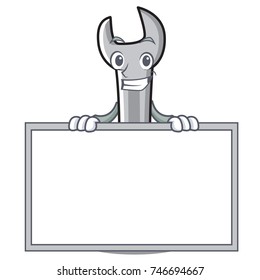 Grinning with board spanner character cartoon style