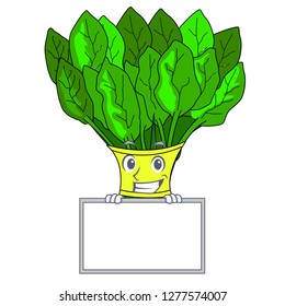 Grinning with board spinach in a the cartoon basket