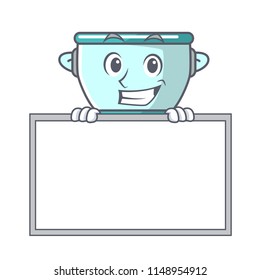 Grinning with board steel pot character cartoon