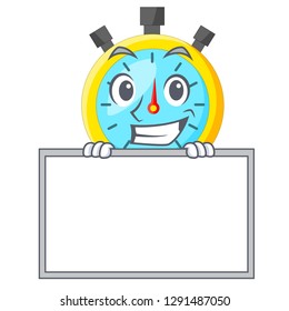 Grinning with board stopwatch in the cartoon shape funny