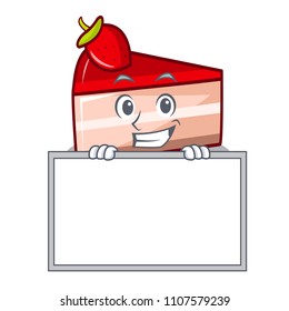 Grinning with board strawberry cake character cartoon