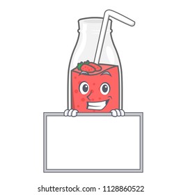 Grinning with board strawberry smoothie character cartoon