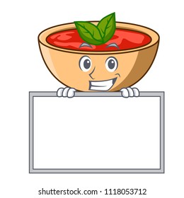 Grinning with board tomato soup character cartoon