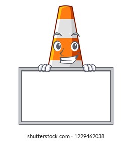 Grinning with board traffic cone on road cartoon shape