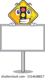 Grinning with board traffic light ahead on the cartoon