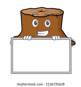 Grinning with board tree stump character cartoon
