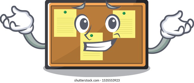 Grinning bulletin board stuck to wall character
