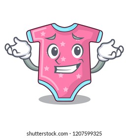 Grinning cartoon baby clothes on hanger rack