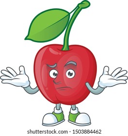 Grinning cartoon bing cherries on white background