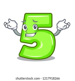 Grinning cartoon house number five on wall