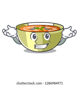 Grinning Cartoon lentil soup ready to served