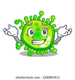 Grinning cartoon microba virus bacteria in body