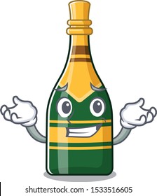 Grinning champagne bottle poured in cartoon glasses