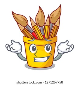 Grinning character pot pencil above wood table