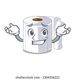 Grinning character toilet paper rolled on wall