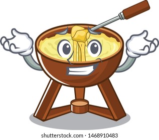 Grinning cheese fondue with in mascot shape