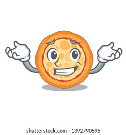 Grinning cheese pizza isolated with the mascot