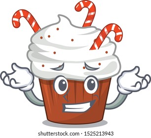 Grinning christmas cupcake served on cartoon plate