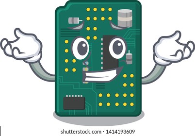 Grinning circuit board pcb in cartoon shape