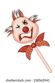 grinning clown marotte with bow tie, vector illustration
