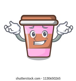 Grinning coffee cup character cartoon vector illustration