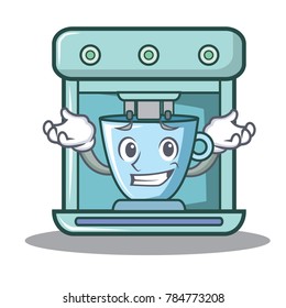 Grinning coffee maker character cartoon