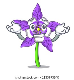 Grinning columbine flower character cartoon