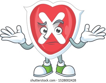 Grinning cross shield cartoon for emblem denied.