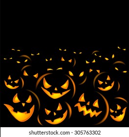 A grinning crowd of Jack O Lantern. Vector illustration.